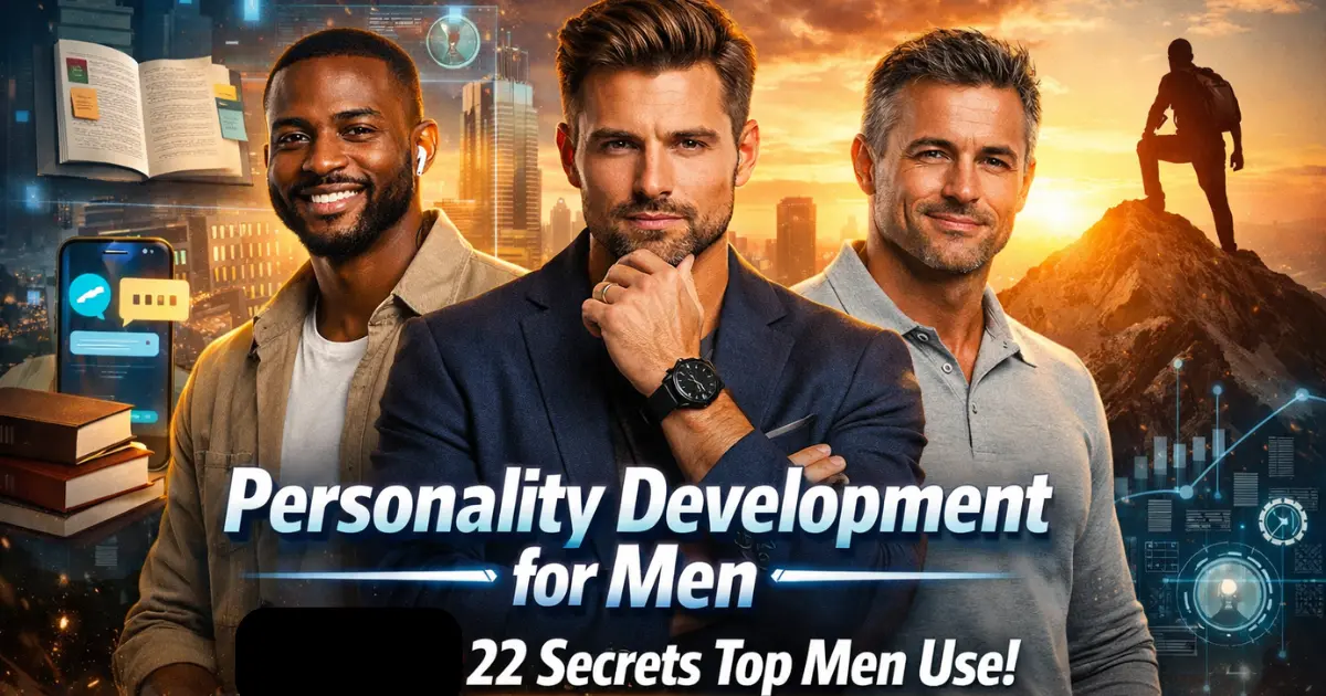 Personality development for men showing confident modern men representing emotional intelligence, confidence, leadership, and self-growth