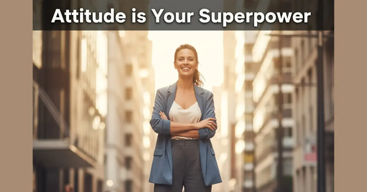 Confident woman standing tall in sunlight, radiating positive attitude, urban background, attitude building tips feature image