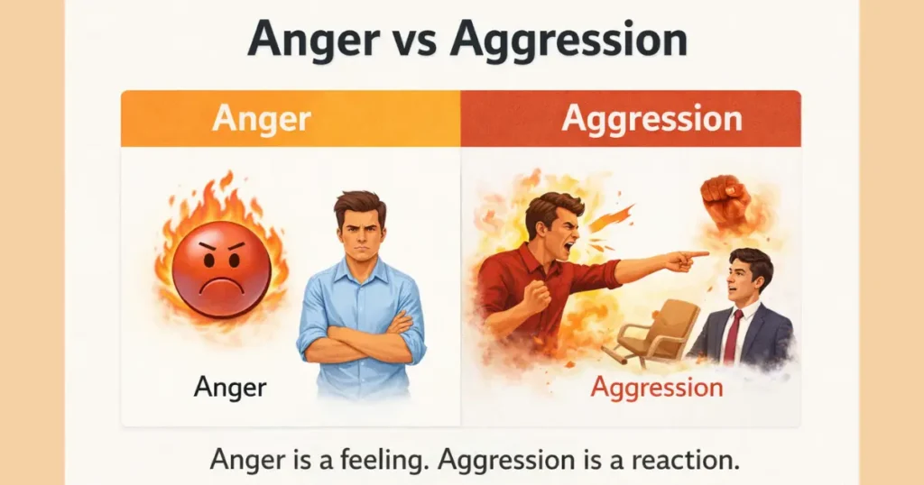 Infographic explaining the difference between anger and aggression in personality development