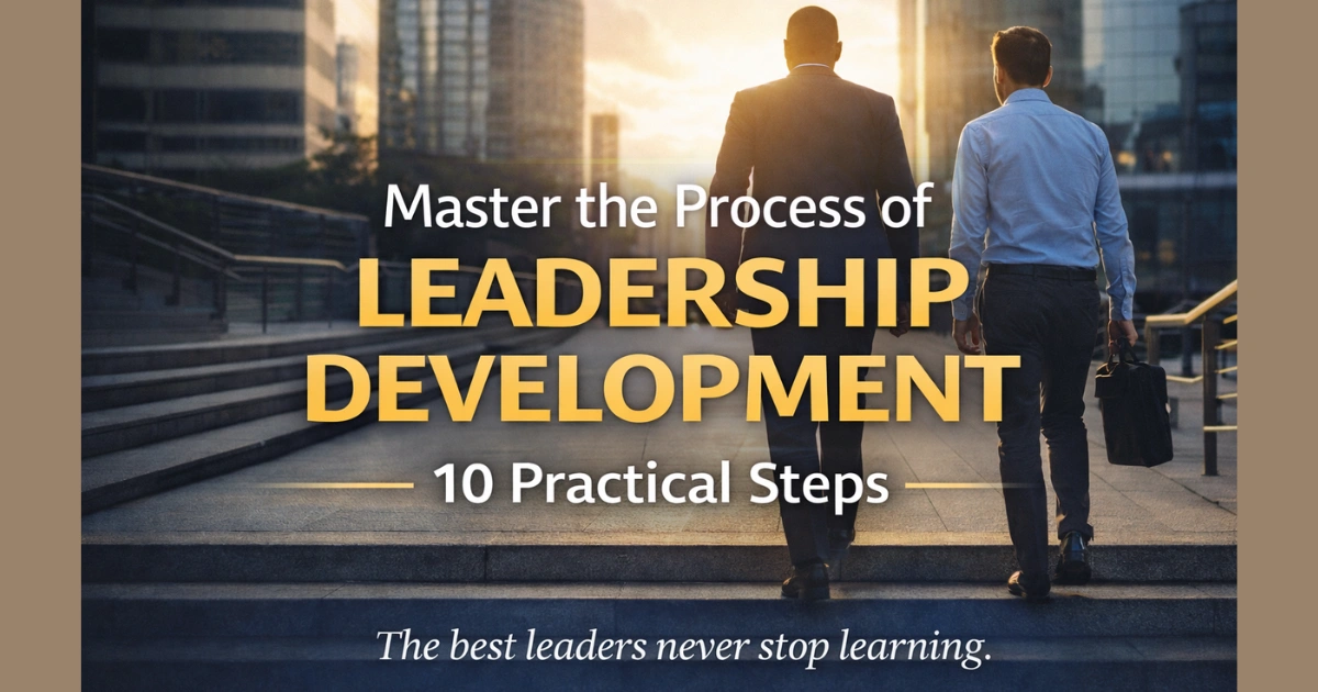 process of leadership development featured image showing professionals walking towards growth and leadership success