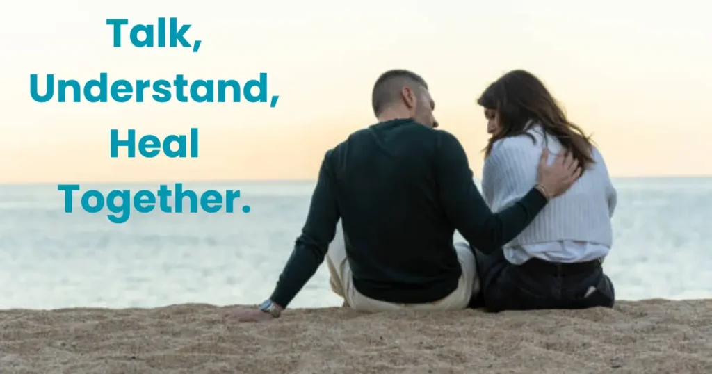 A couple engaged in a calm and honest conversation, showing empathy and connection.