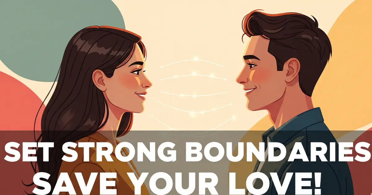 Illustration of a couple with glowing protective lines showing healthy relationship boundaries examples to build trust and respect