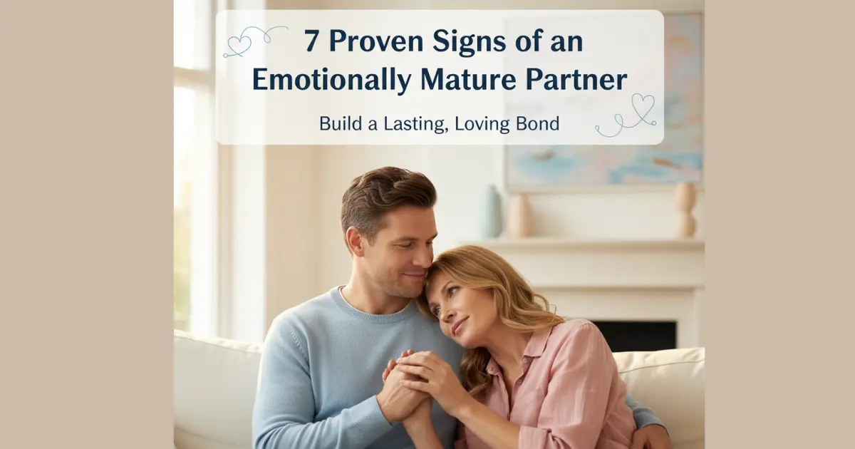 Couple sharing a warm, supportive moment symbolizing emotional maturity and lasting love, illustrating 7 proven signs of an emotionally mature partner.
