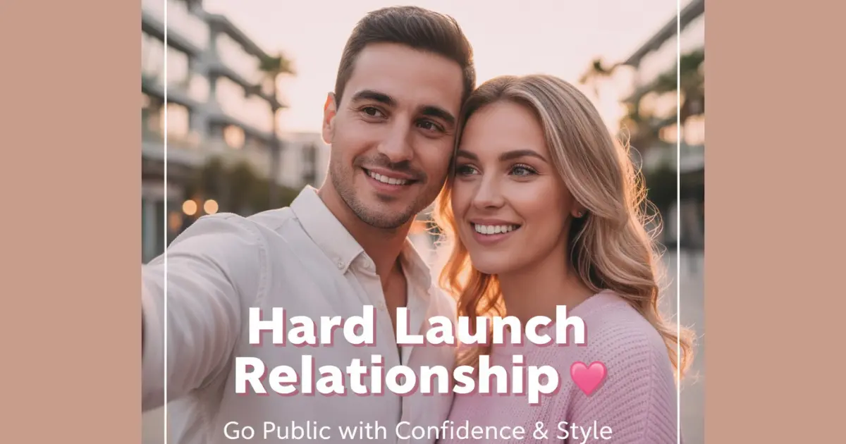 A happy couple taking a selfie together to announce their relationship online, symbolizing a hard launch relationship with confidence and authenticity.