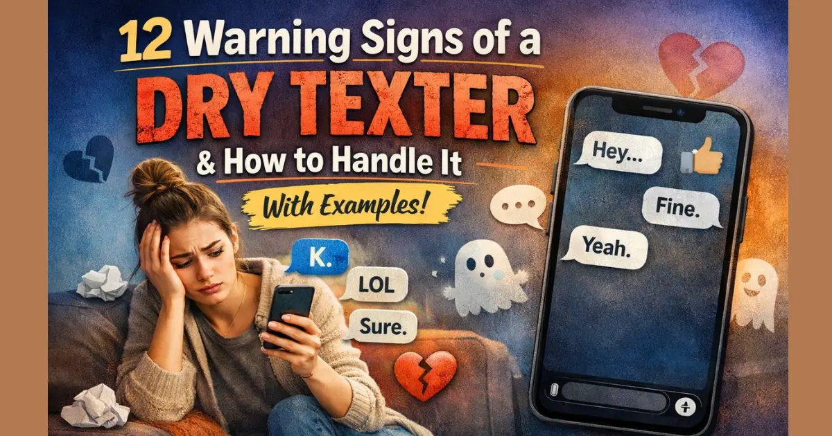 Signs of a dry texter and how to handle it – frustrated person reading dry text replies like “K” and “Fine” on phone in a relationship