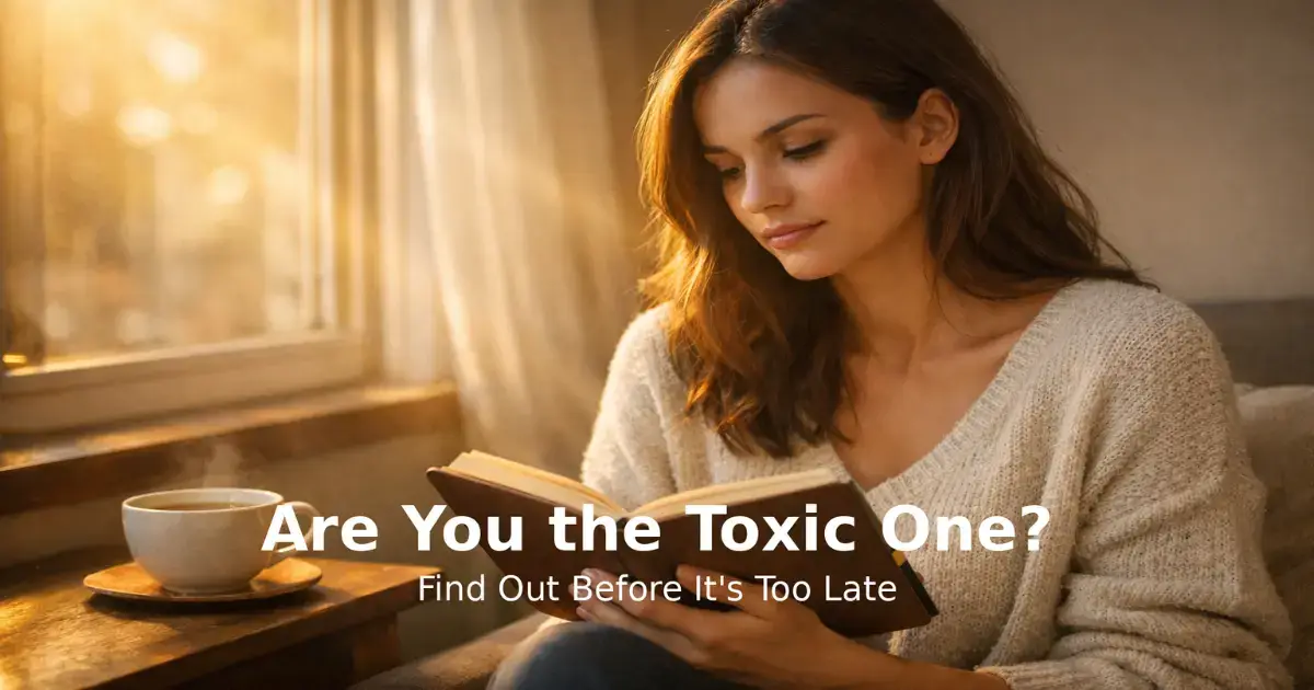 A woman reflecting on toxic traits in herself while journaling by a window