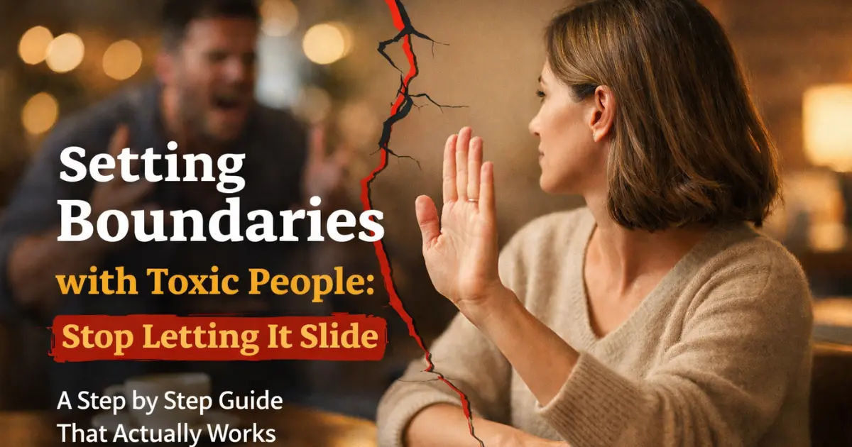 Woman calmly raising her hand in a stop gesture while setting boundaries with a toxic person during a tense conversation