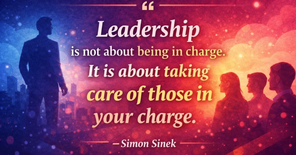 leadership quote by Simon Sinek about taking care of your team showing how personality development enhances leadership quality