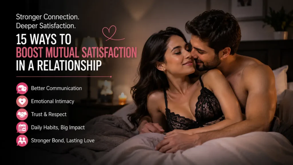 Couple building emotional intimacy to boost mutual satisfaction in relationship through affection, trust, and physical connection.