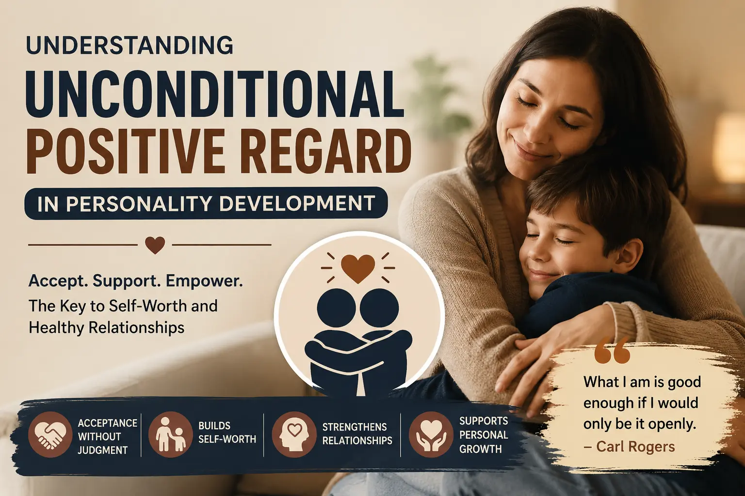 Unconditional Positive Regard in Personality Development explained with Carl Rogers' theory, self-worth, and healthy relationships