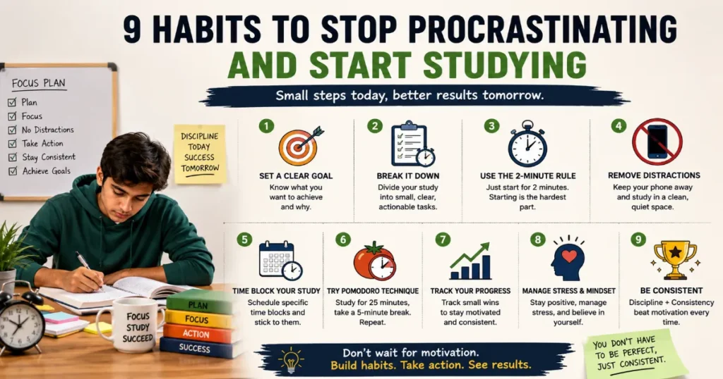 9 habits to stop procrastinating and start studying for students