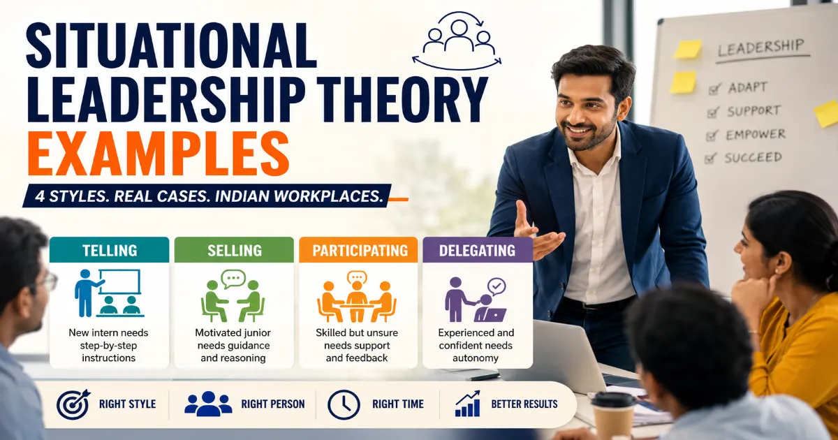 Situational leadership theory examples showing four leadership styles in action