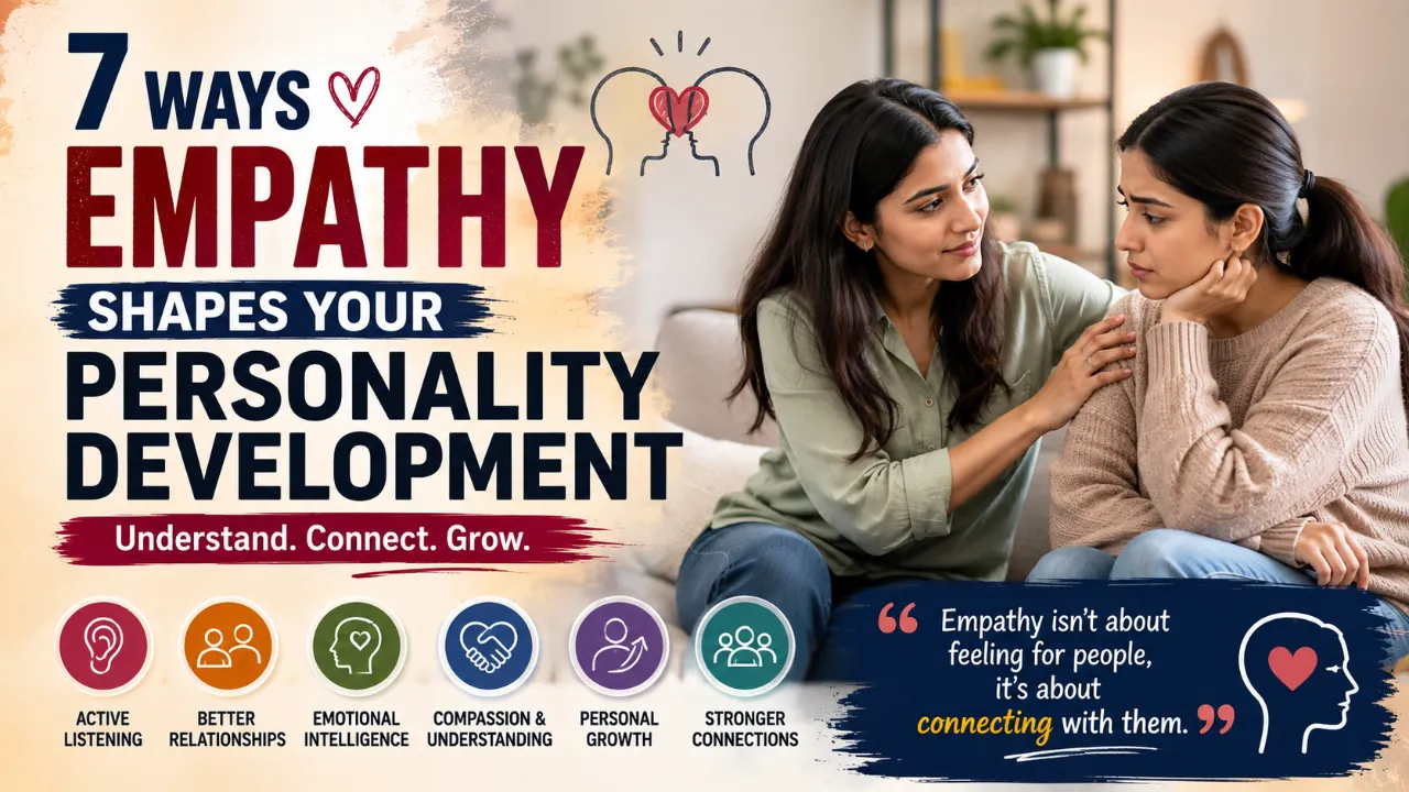 Role of empathy in personality development showing two people practicing active listening, compassion, and emotional understanding