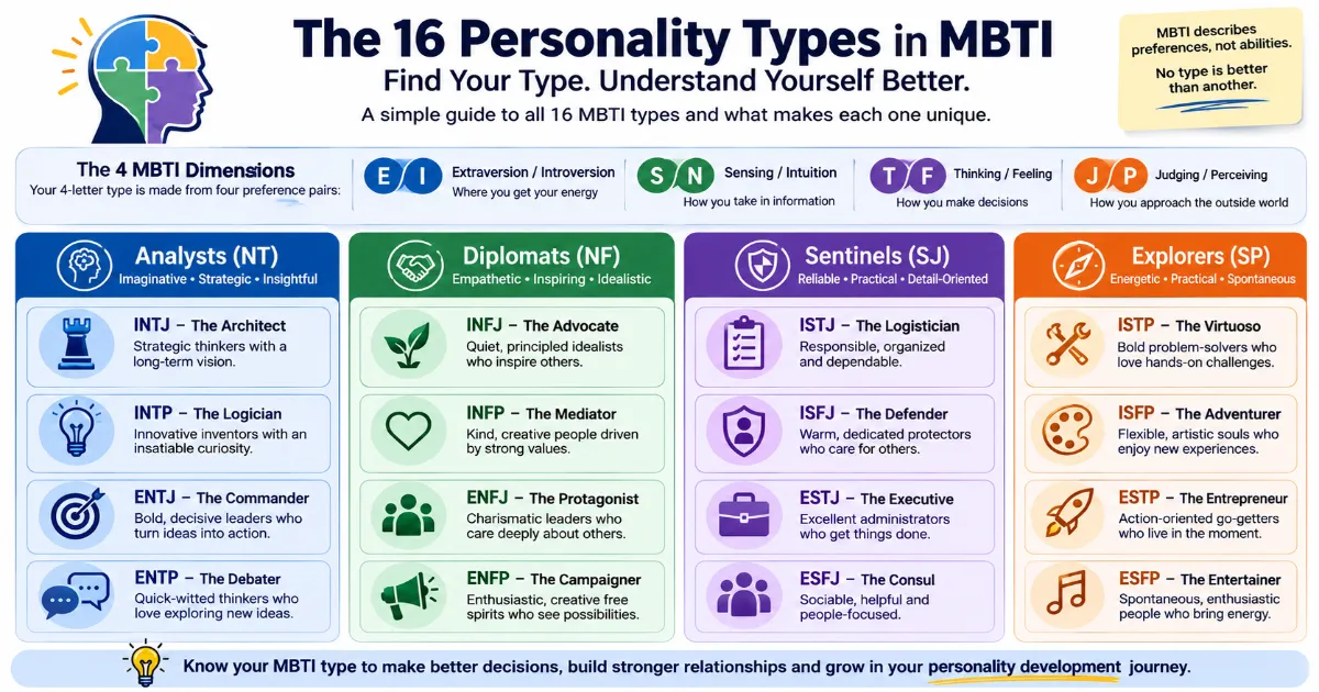 16 personality types MBTI chart
