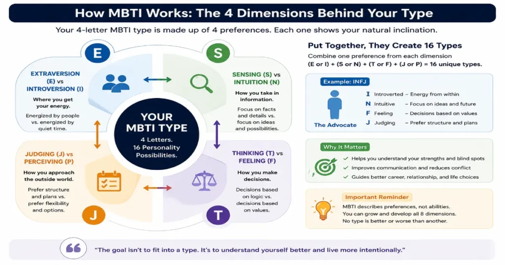 MBTI four personality dimensions explained
