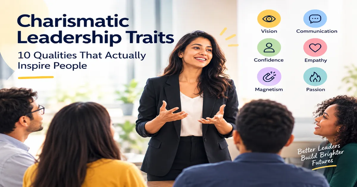 Charismatic leadership traits including vision, communication, confidence, empathy, and passion